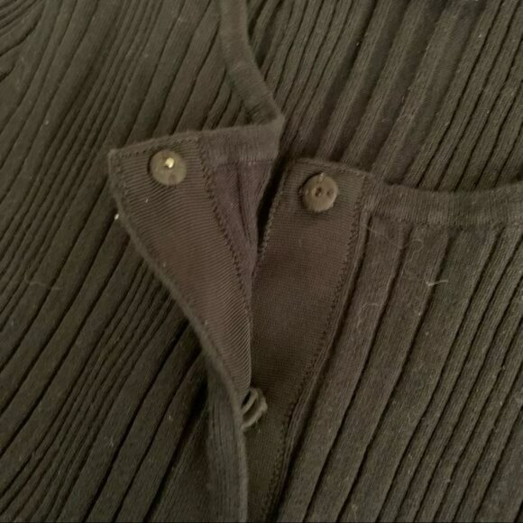 Cabi womens sz small black ribbed knit long sleeve button up top with ruffle hem - Picture 6 of 8